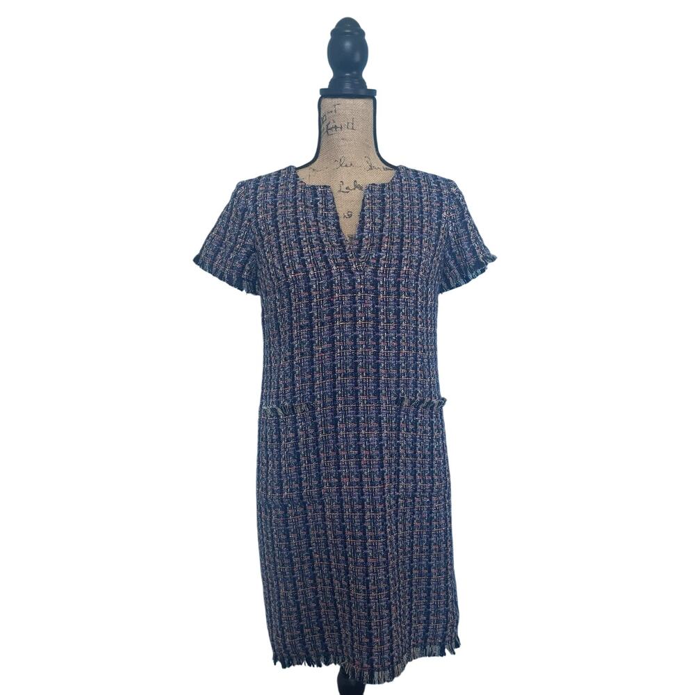 Ann Taylor Plaided (blue/purple/red) pencil dress with pockets